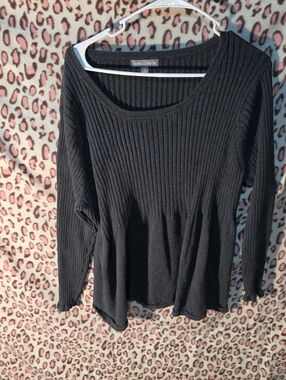 Jessica London Black Ribbed Peplum Sweater Top